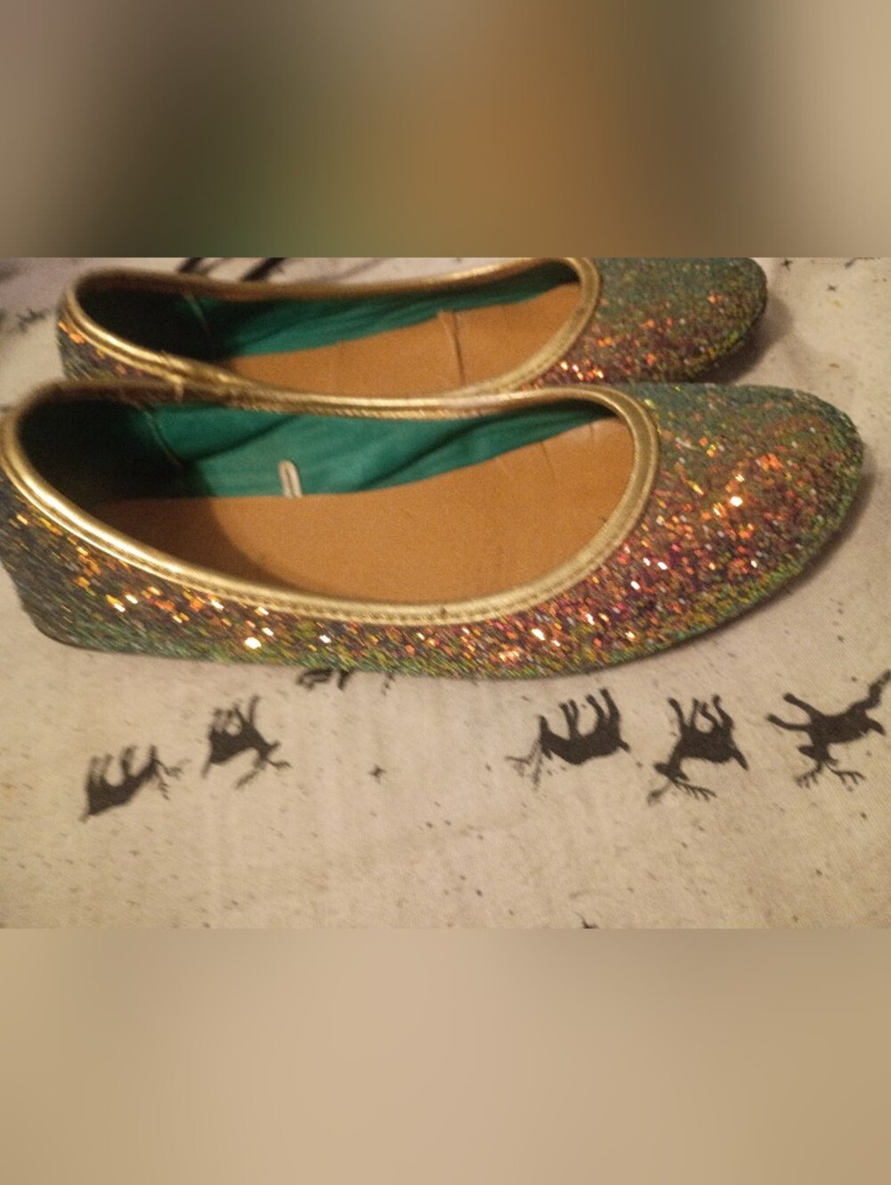 Rouge Helium Green Lined Ballet Flat with Metallic Gold Trim
